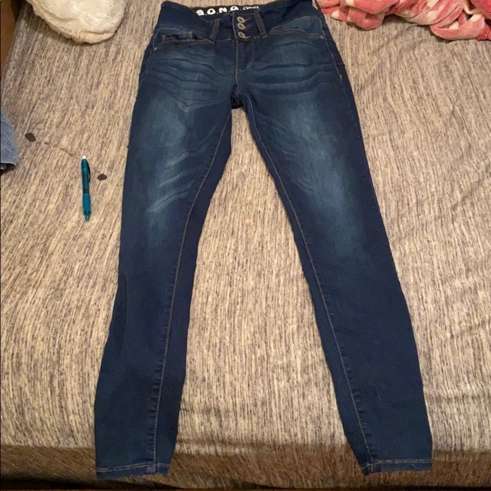 Dark high rise skinny jeans